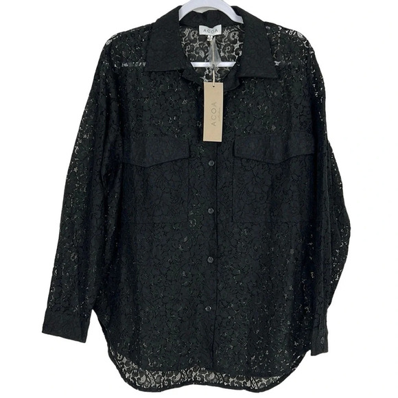 ACOA Collection New Women’s Small Floral Lace Long Sleeve Button Up Top - Picture 1 of 8